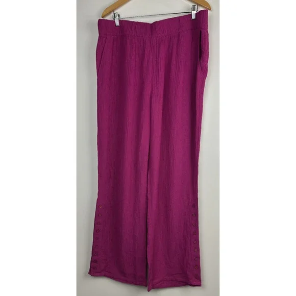Soft Surroundings Oceo Gauze Wide Leg Pants Button Hem Fuchsia Plus Size 1X - Picture 11 of 12